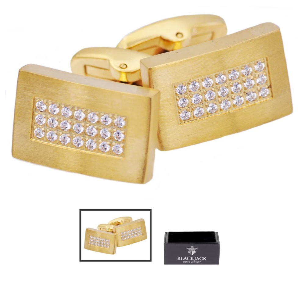 Mens Gold Stainless Steel
Cuff Links With
Cubic Zirconia